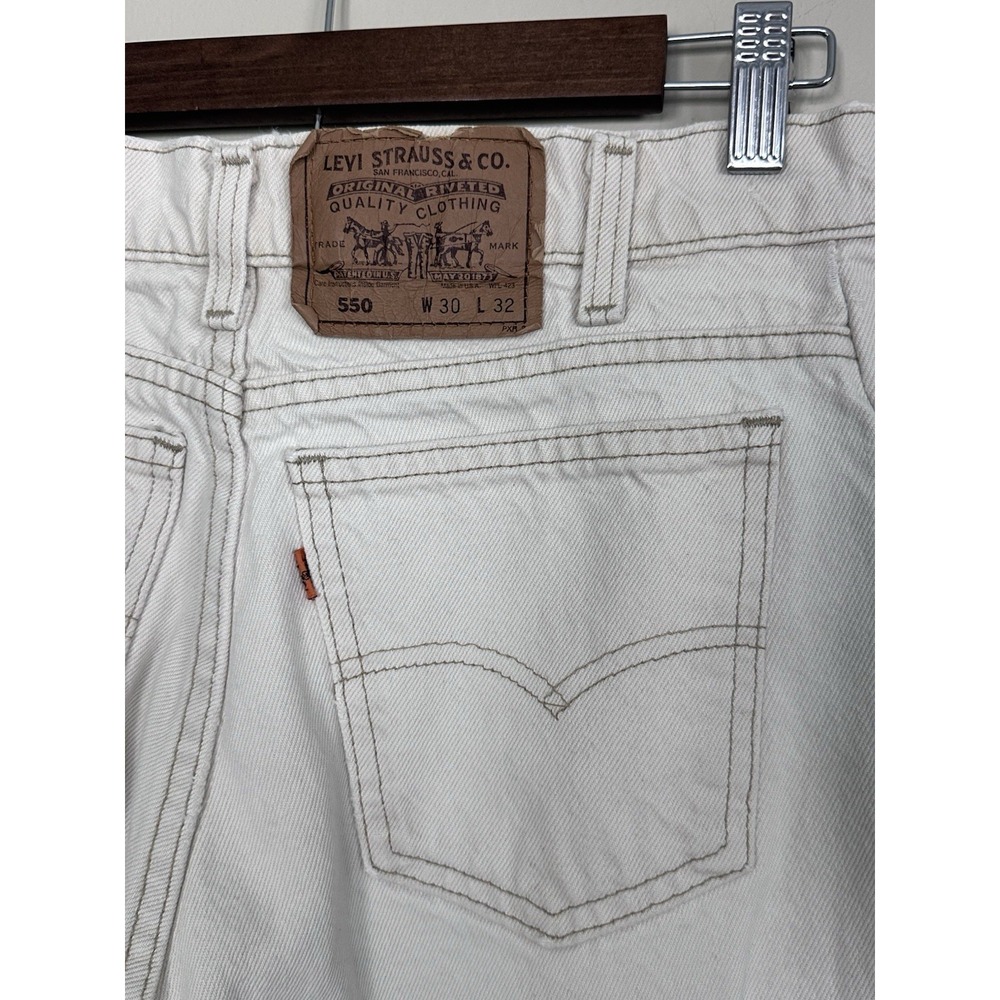 Vintage '92 Levi's 550 Jeans 30x32 (28x31) Cream 90s Made in USA Orange Tab - Picture 10 of 16